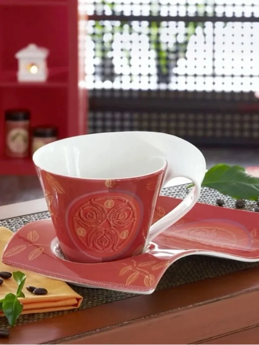 Villeroy & Boch New Wave Caffe Merah Espresso Set Service 4 Cups And Saucers